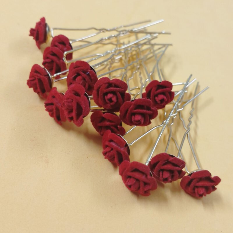 SMILEBAZAR Bridal Hair Pin Juda pin with Artificial Red Rose for Women and Girls Set of 16 PCs - Image 5