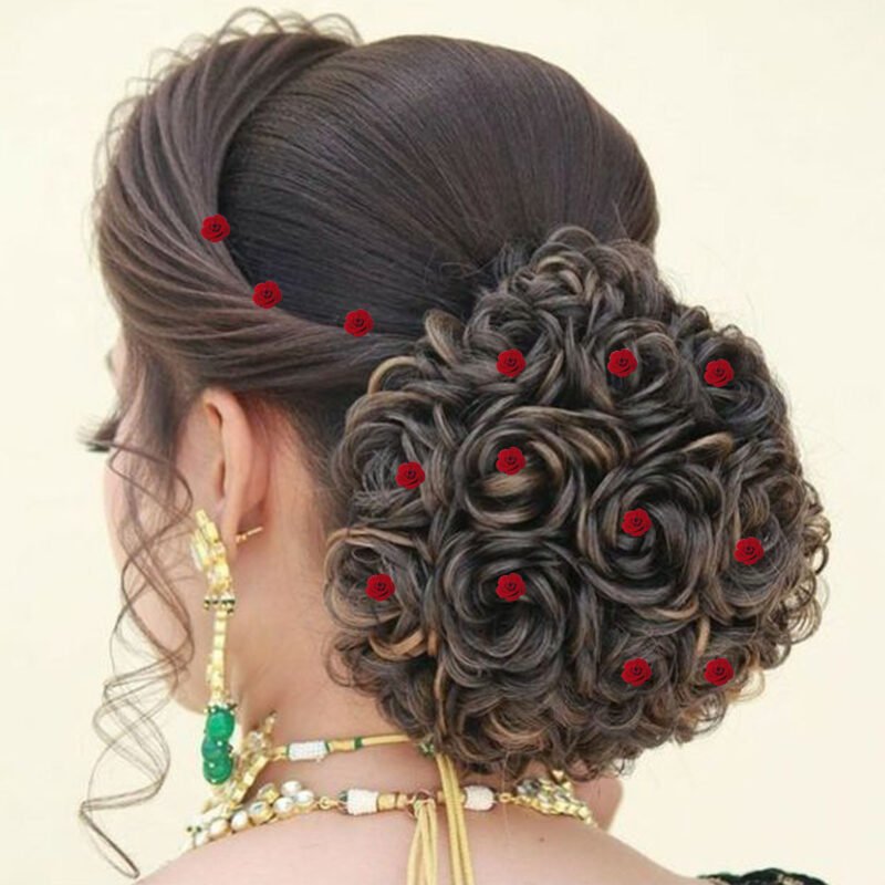 SMILEBAZAR Bridal Hair Pin Juda pin with Artificial Red Rose for Women and Girls Set of 16 PCs - Image 3